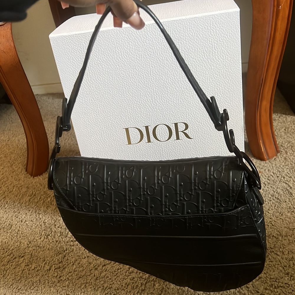 Dior Black Oblique Saddle Bag w/ Strap - Picture 3 of 5